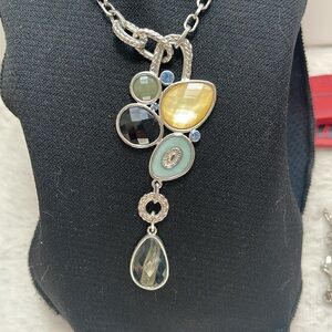 SOLD: Lia Sophia Silvertone Necklace with Artfully Placed Faceted Stones